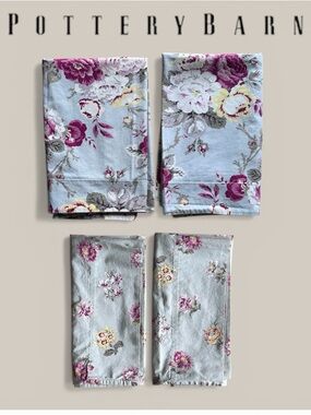 Pottery Barn Floral Pillowcase Sham Set   (4)  Roses Cotton Cottage Vintage